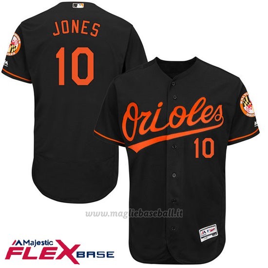 Maglia Baseball Uomo Baltimore Orioles 10 Adam Jones Autentico Collezione Nero Flex Base